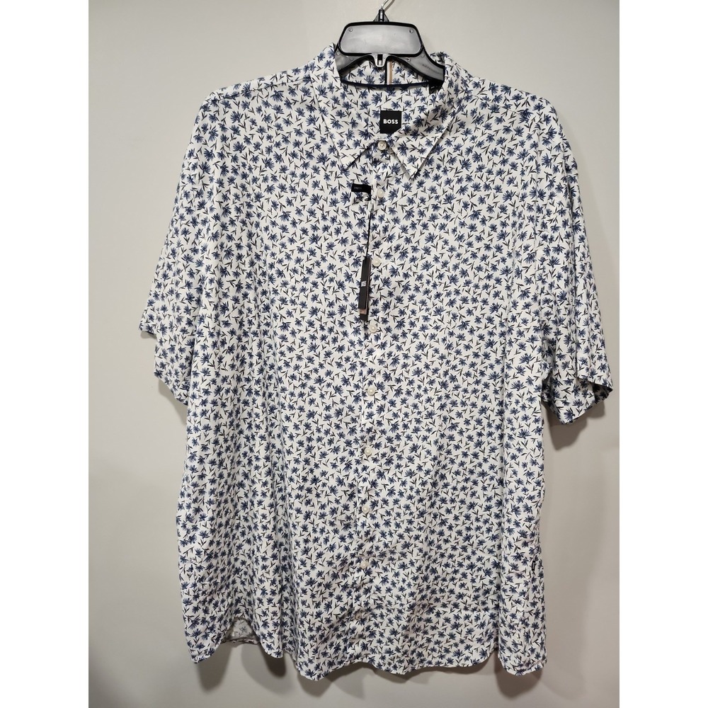 Hugo Boss Boss NWT Shirt Mens 4XL Short Sleeve Stretch Linen Blend Floral New